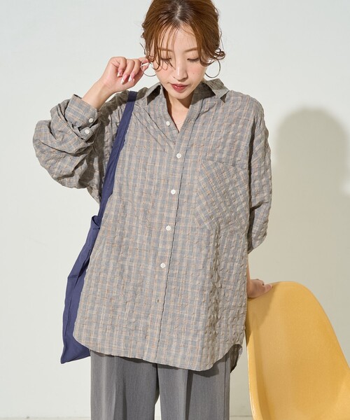 セール】限定展開 ポコポコ チェック ビッグシルエット シャツ（シャツ