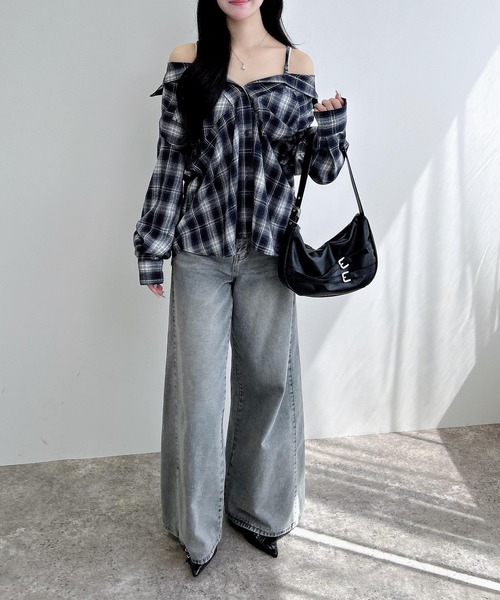 INGNI（イング）の「2Wayオフショルチェック柄シャツ（シャツ/ブラウス・レディース・ブラウン系その他2/ブラック系/ネイビー系2・M）」の8枚目の写真