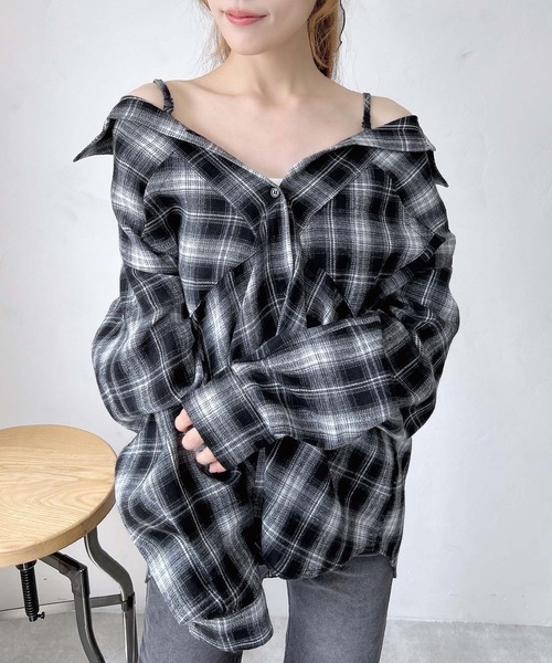 INGNI（イング）の「2Wayオフショルチェック柄シャツ（シャツ/ブラウス・レディース・ブラウン系その他2/ブラック系/ネイビー系2・M）」の20枚目の写真