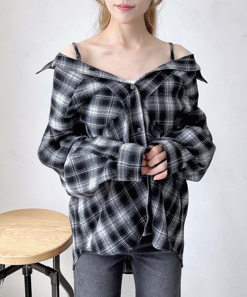 INGNI（イング）の「2Wayオフショルチェック柄シャツ（シャツ/ブラウス・レディース・ブラウン系その他2/ブラック系/ネイビー系2・M）」の19枚目の写真