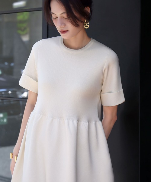 セール】【2025AW】半袖コクーンニットワンピース ロングワンピース