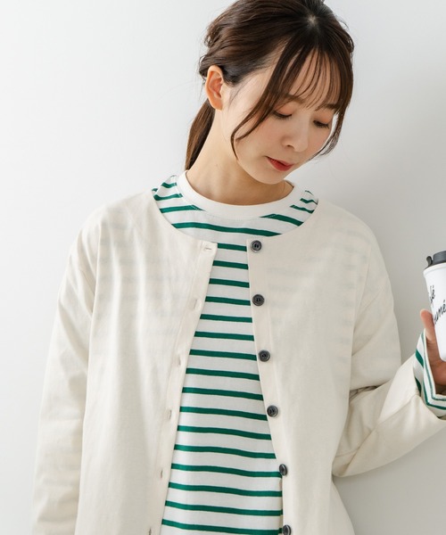 fort point(フォーポイント)の「【C-FORT POINT/フォートポイント】バスク天竺 クルーネック カーディガン(カーディガン/ボレロ・レディース・ブラック/レッド/ブルー/アイボリー/スミクロ・FREE)」の2枚目の写真