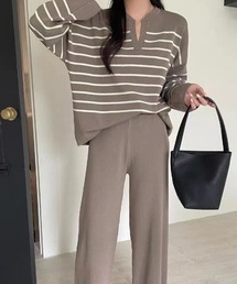 おしゃれコーデ❤️高級感 セットアップ上下　ニット　パンツ　モノクロ　モノグラム モノトーン セットアップ 上下セット」に該当するファッション