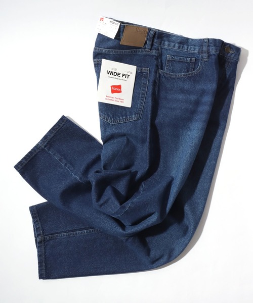 HANES（ヘインズ）の「Hanes/へインズ WIDE FIT DENIM PANTS/ワイドフィット ストレート デニムパンツ/レディース メンズ（デニムパンツ・メンズ・ライトブルー/ネイビー/ブルー・LL/L/M/S）」の3枚目の写真