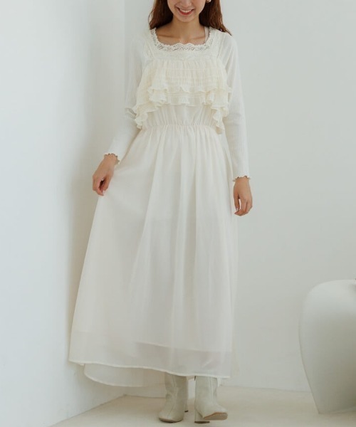 flower（フラワー）の「ペタルフリルワンピース（ワンピース・レディース・アイボリー/ブラック・FREE）」の2枚目の写真