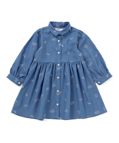 SLAP SLIP（スラップスリップ）の「刺しゅう総柄襟付きデニムワンピース(80~130cm)（ワンピース・キッズ・ブルー系その他/ブルー系その他2・80ｃｍ/100cm/110cm/90cm/120cm/130cm）」の2枚目の写真