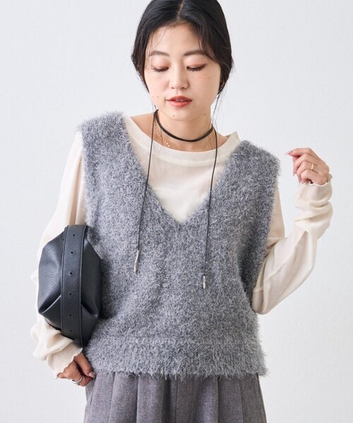 セール】【シーズンレスで活躍◎】ミックスフェザーヤーンクロップド丈