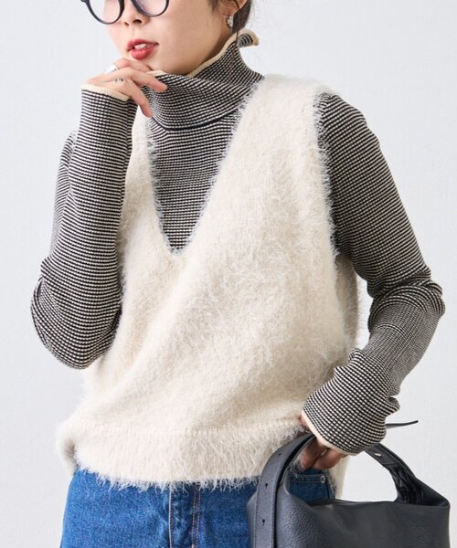 CIAOPANIC TYPY（チャオパニックティピー）の「【シーズンレスで活躍◎】ミックスフェザーヤーンクロップド丈ベスト（WEB限定）（ベスト・レディース・ライトグレー/ブラック/ブルー/イエロー/グレー/オフホワイト・ONE SIZE）」の9枚目の写真