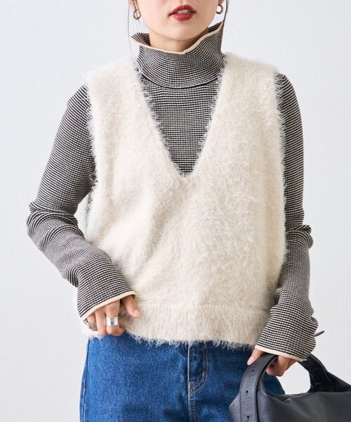 CIAOPANIC TYPY（チャオパニックティピー）の「【シーズンレスで活躍◎】ミックスフェザーヤーンクロップド丈ベスト（WEB限定）（ベスト・レディース・ライトグレー/ブラック/ブルー/イエロー/グレー/オフホワイト・ONE SIZE）」の10枚目の写真