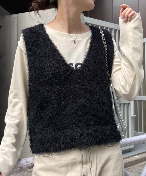 CIAOPANIC TYPY（チャオパニックティピー）の「【シーズンレスで活躍◎】ミックスフェザーヤーンクロップド丈ベスト（WEB限定）（ベスト・レディース・ライトグレー/ブラック/ブルー/イエロー/グレー/オフホワイト・ONE SIZE）」の19枚目の写真