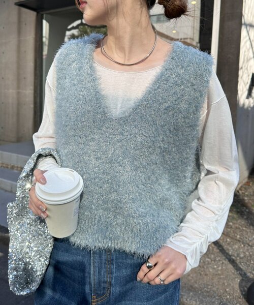 セール】【シーズンレスで活躍◎】ミックスフェザーヤーンクロップド丈