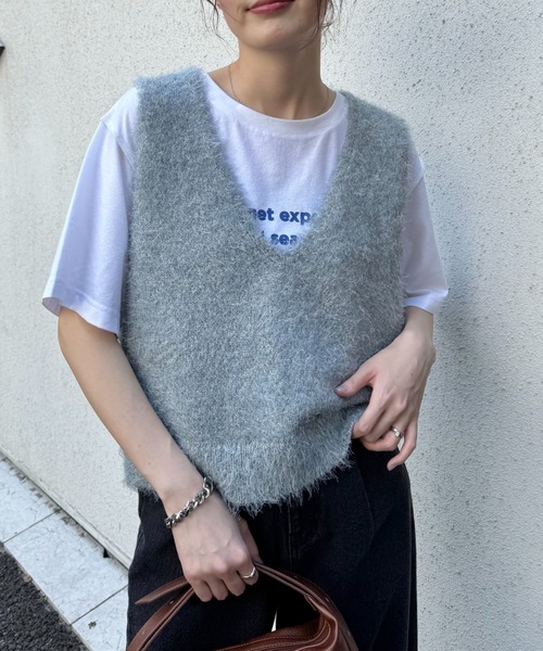 セール】【シーズンレスで活躍◎】ミックスフェザーヤーンクロップド丈