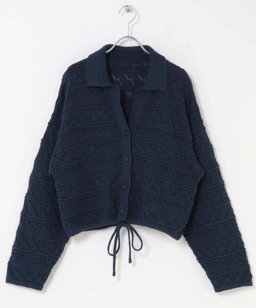 セール】透かし編みキーネックカーディガン（カーディガン/ボレロ