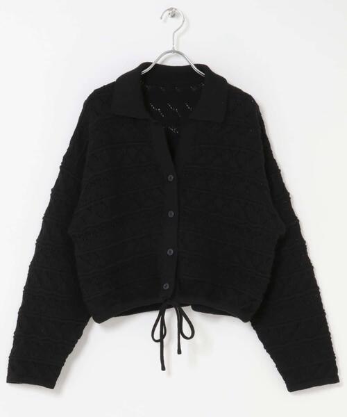 セール】透かし編みキーネックカーディガン（カーディガン/ボレロ