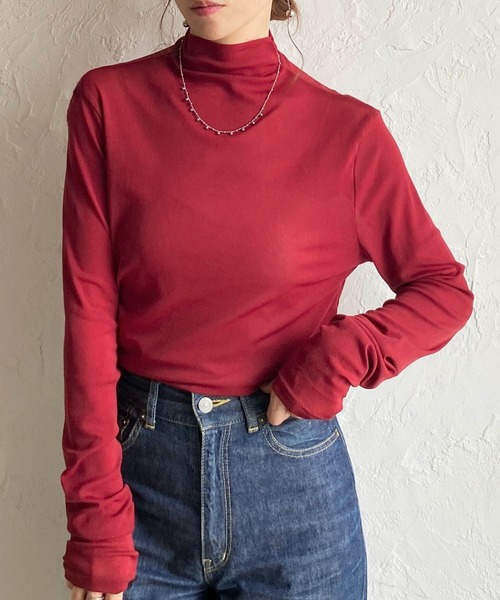 She's Closet（シーズクローゼット）の「ハイネック長袖シアートップス/ロングTシャツ（Tシャツ/カットソー・レディース・ホワイト/ブラック/チャコールグレー/ブラウン/バーガンディー・FREE）」の5枚目の写真