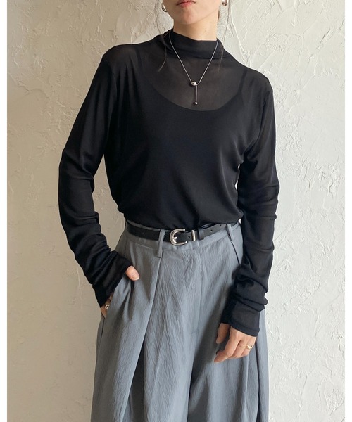 【未使用】Deuxieme Classe シアーハイネックトップス　ブラック 未使用】Deuxieme Classe シアーハイネックトップス ブラック