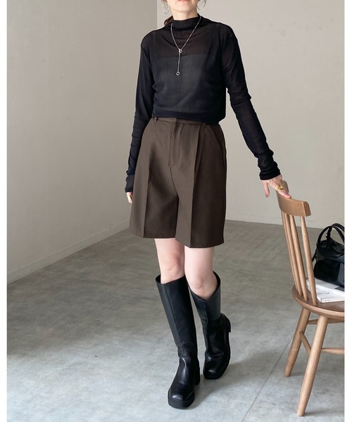 セール】ハイネック長袖シアートップス/ロングTシャツ（Tシャツ