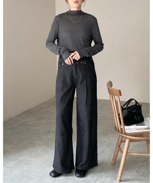 She's Closet（シーズクローゼット）の「ハイネック長袖シアートップス/ロングTシャツ（Tシャツ/カットソー・レディース・ホワイト/ブラック/チャコールグレー/ブラウン/バーガンディー・FREE）」の20枚目の写真