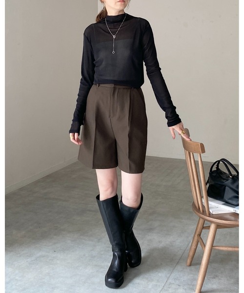 セール】ハイネック長袖シアートップス/ロングTシャツ（Tシャツ