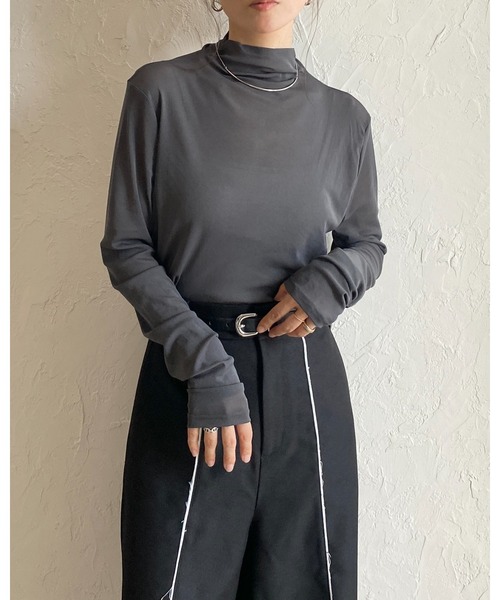 Gareth Pugh ガレスピュー　幾何学模様 ハイネック 長袖トップス セール】ハイネック長袖シアートップス/ロングTシャツ（Tシャツ