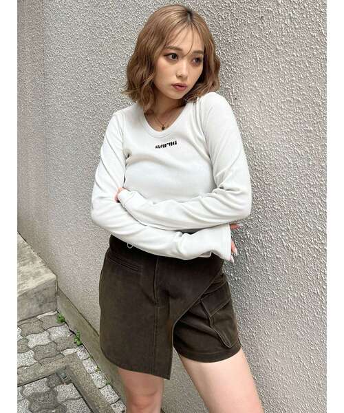 MURUA（ムルーア）の「ロゴラメテレコトップス（Tシャツ/カットソー・レディース・ホワイト/グレー/レッド/ブラック・FREE）」の17枚目の写真