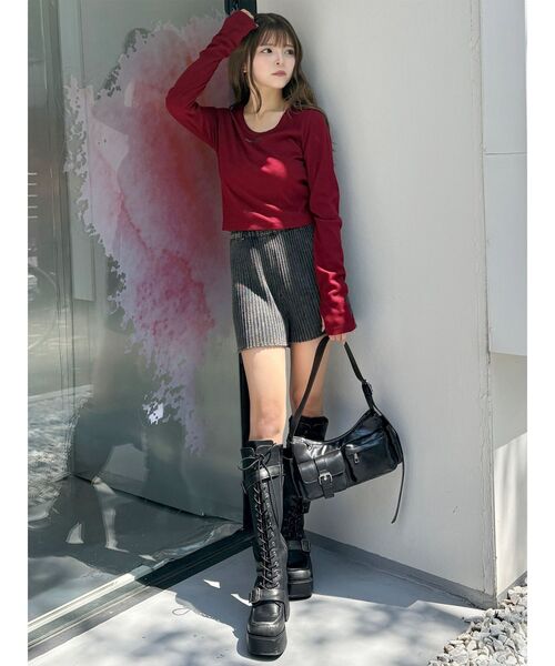 MURUA（ムルーア）の「ロゴラメテレコトップス（Tシャツ/カットソー・レディース・ホワイト/グレー/レッド/ブラック・FREE）」の10枚目の写真