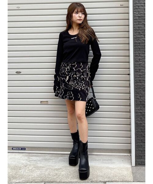 MURUA（ムルーア）の「ロゴラメテレコトップス（Tシャツ/カットソー・レディース・ホワイト/グレー/レッド/ブラック・FREE）」の7枚目の写真