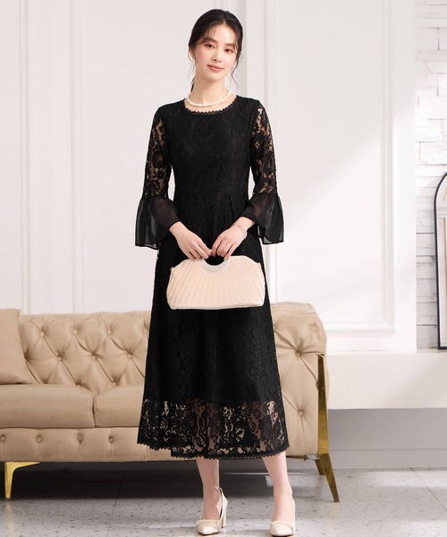 ロングドレス ドレス パーティードレス フォーマル オケージョンドレス ミモレ丈 マキシ丈 結婚式 お呼ばれ 謝恩会 二次会 成人式 同窓会 食事会 発表会 披露宴 大きいサイズ ゆったり 大きめ 上品 レース シフォン セレモニー 黒 青 灰色 紫 紺