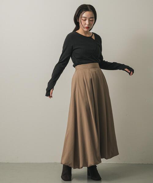 SENSE OF PLACE by URBAN RESEARCH（センスオブプレイスバイアーバンリサーチ）の「アシンメトリーリブコンパクトトップ（Tシャツ/カットソー・レディース・オフホワイト/ブラック/キャメル・ONE）」の8枚目の写真