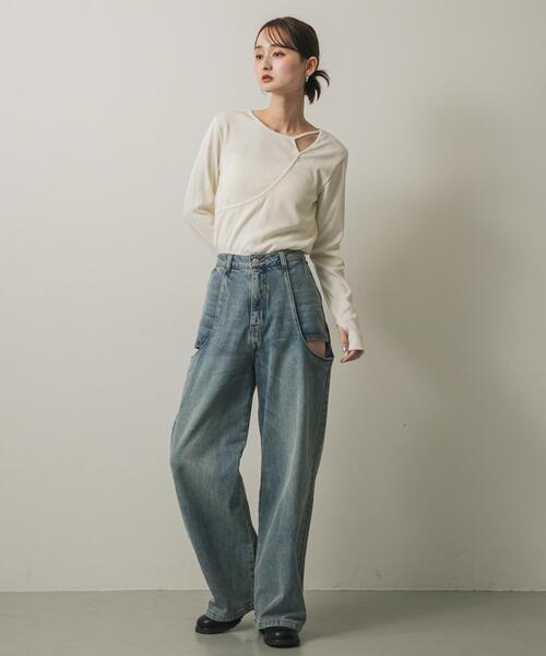 SENSE OF PLACE by URBAN RESEARCH（センスオブプレイスバイアーバンリサーチ）の「アシンメトリーリブコンパクトトップ（Tシャツ/カットソー・レディース・オフホワイト/ブラック/キャメル・ONE）」の19枚目の写真