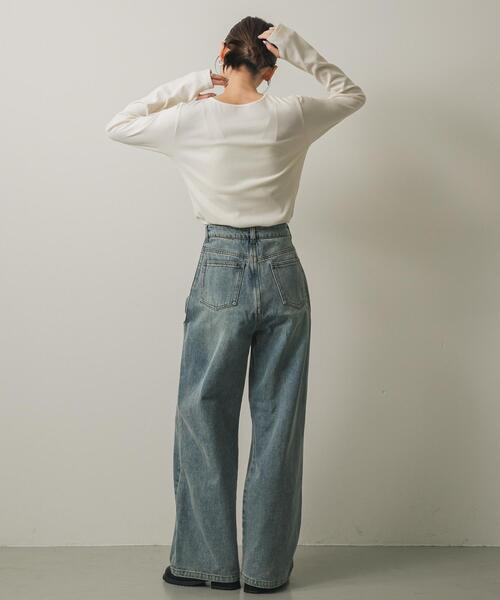 SENSE OF PLACE by URBAN RESEARCH（センスオブプレイスバイアーバンリサーチ）の「アシンメトリーリブコンパクトトップ（Tシャツ/カットソー・レディース・オフホワイト/ブラック/キャメル・ONE）」の20枚目の写真