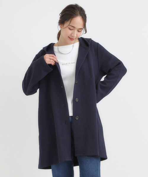 SHOO・LA・RUE（シューラルー）の「【高レビュー/春まで着られる】体型をカバーしながらスマートに魅せる ラインジャカードコーディガン（カーディガン/ボレロ・レディース・ネイビー/グレー系その他/ライトベージュ/オリーブ・01/02/03/04）」の9枚目の写真