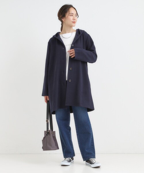 SHOO・LA・RUE（シューラルー）の「【高レビュー/春まで着られる】体型をカバーしながらスマートに魅せる ラインジャカードコーディガン（カーディガン/ボレロ・レディース・ネイビー/グレー系その他/ライトベージュ/オリーブ・01/02/03/04）」の11枚目の写真