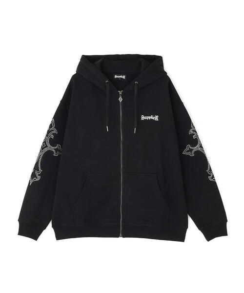 SUPPLIER（サプライヤー）の「SUPPLIER/サプライヤー/RHINESTONE SLEEVE HOODIE（パーカー・メンズ・グレー/ブラック・XL/L/M）」の2枚目の写真