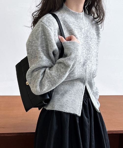 FAVORITO(ファヴォリート)の「ZIP付きショートニットトップス(ニット/セーター・レディース・グレー/ブラウン/ベージュ・F)」の9枚目の写真