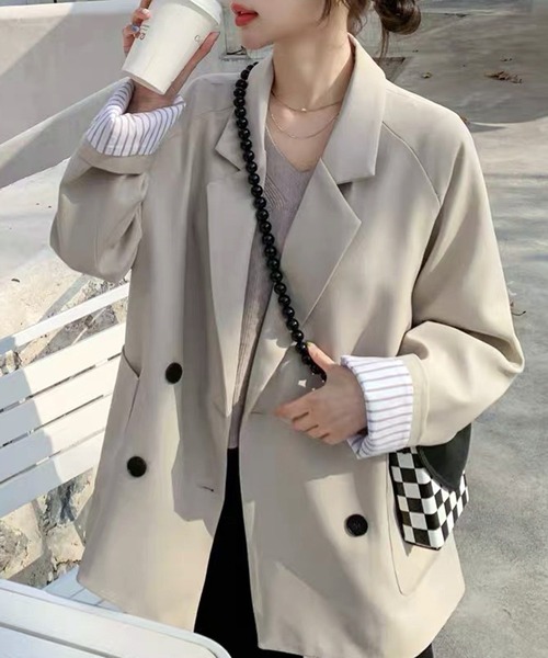 WESTSEA(ウエストシー)の「ゆったりシルエット ダブルテーラードジャケット(テーラードジャケット・レディース・ブラウン/アイボリー/ブラック・L/M/S)」の4枚目の写真