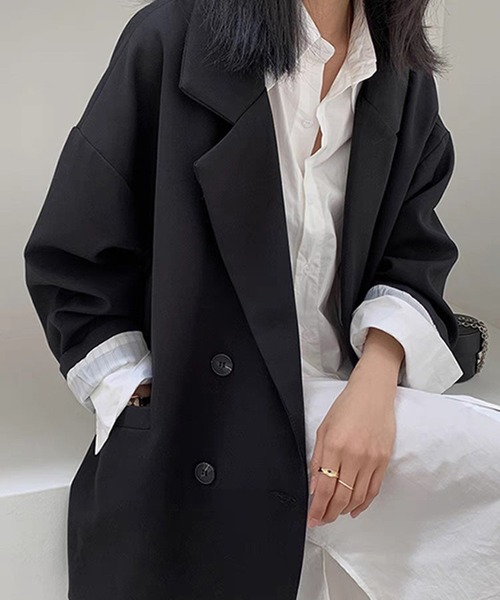 WESTSEA(ウエストシー)の「ゆったりシルエット ダブルテーラードジャケット(テーラードジャケット・レディース・ブラウン/アイボリー/ブラック・L/M/S)」の12枚目の写真