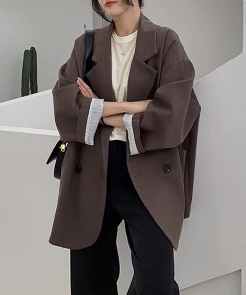 WESTSEA(ウエストシー)の「ゆったりシルエット ダブルテーラードジャケット(テーラードジャケット・レディース・ブラウン/アイボリー/ブラック・L/M/S)」の17枚目の写真