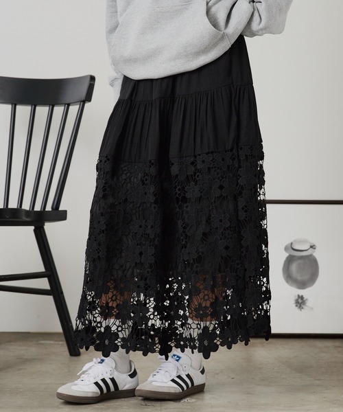 セール】Floral Lace Long Skirt / 花柄レース ロングスカート