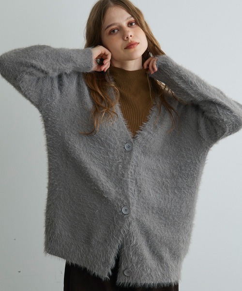 Mirette(ミレット)の「フェザータッチオーバーカーディガン / Feather Touch Oversized Cardigan(カーディガン/ボレロ・レディース・グレー/ブラウン/ライトグレー・FREE)」の2枚目の写真