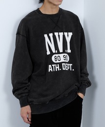【NAVY / ネイビー】裏起毛ウォッシュバルーントレーナー