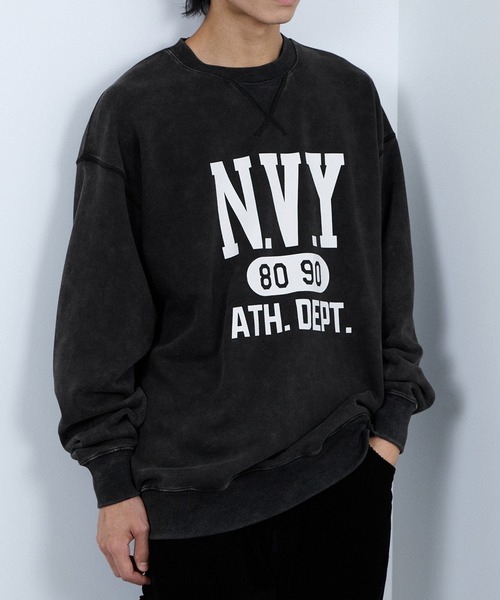 NAVY(ネイビー)の「NAVY 裏起毛ウォッシュバルーントレーナー(スウェット・メンズ・杢グレー/ネイビー系/ブラック/ブラック系/ブラウン・S/M/L/XL)」の3枚目の写真