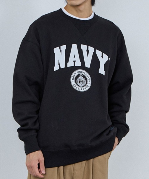 NAVY(ネイビー)の「NAVY 裏起毛ウォッシュバルーントレーナー(スウェット・メンズ・杢グレー/ネイビー系/ブラック/ブラック系/ブラウン・S/M/L/XL)」の2枚目の写真