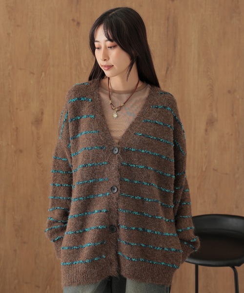SUWDEE(スーディー)の「border over size knit cardigan(カーディガン/ボレロ・レディース・グレー/ブラウン/ホワイト・FREE)」の3枚目の写真