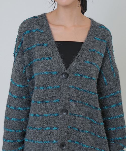 SUWDEE(スーディー)の「border over size knit cardigan(カーディガン/ボレロ・レディース・グレー/ブラウン/ホワイト・FREE)」の12枚目の写真