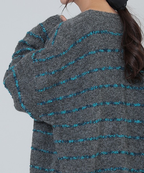 SUWDEE(スーディー)の「border over size knit cardigan(カーディガン/ボレロ・レディース・グレー/ブラウン/ホワイト・FREE)」の14枚目の写真