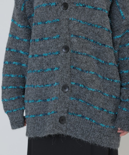 SUWDEE(スーディー)の「border over size knit cardigan(カーディガン/ボレロ・レディース・グレー/ブラウン/ホワイト・FREE)」の15枚目の写真