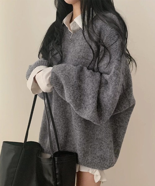 ReRe(リリ)の「オーバーサイズリブ切替ニットプルオーバー(ニット/セーター・レディース・グレー/カーキ/ブルー/ピンク/ベージュ・FREE)」の16枚目の写真