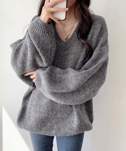 ReRe(リリ)の「オーバーサイズリブ切替ニットプルオーバー(ニット/セーター・レディース・グレー/カーキ/ブルー/ピンク/ベージュ・FREE)」の19枚目の写真