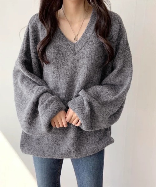 ReRe(リリ)の「オーバーサイズリブ切替ニットプルオーバー(ニット/セーター・レディース・グレー/カーキ/ブルー/ピンク/ベージュ・FREE)」の22枚目の写真